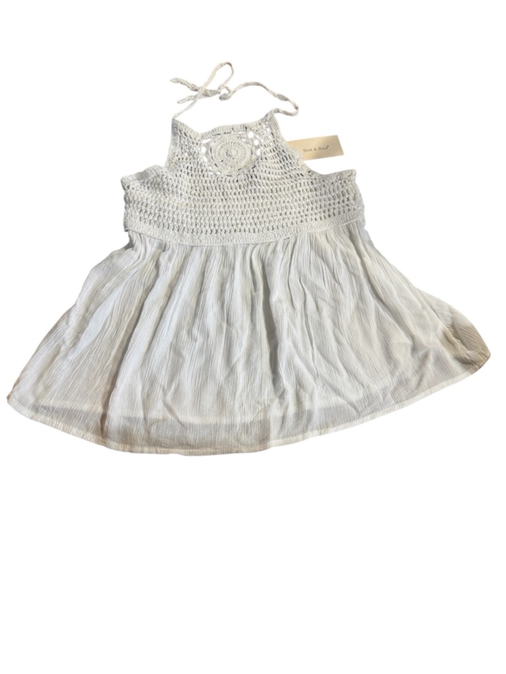 Sim & Sam’s Crochet Halter Top sz M- White